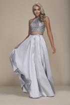 Nox Anabel - G085 Stone Bodice Halter Style Two-piece A Line Dress