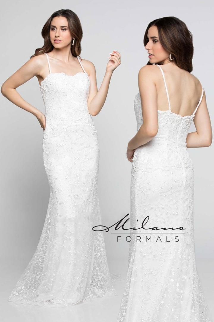 Milano Formals - Aa225 Lace Embellished Semi-sweetheart Wedding Gown