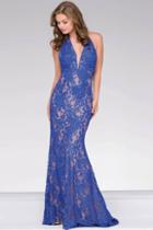 Jovani - Lace Halter Neck Long Prom Dress 41248