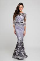 Terani Couture - 1723m4634 Sheer Quarter Sleeve Floral Evening Dress