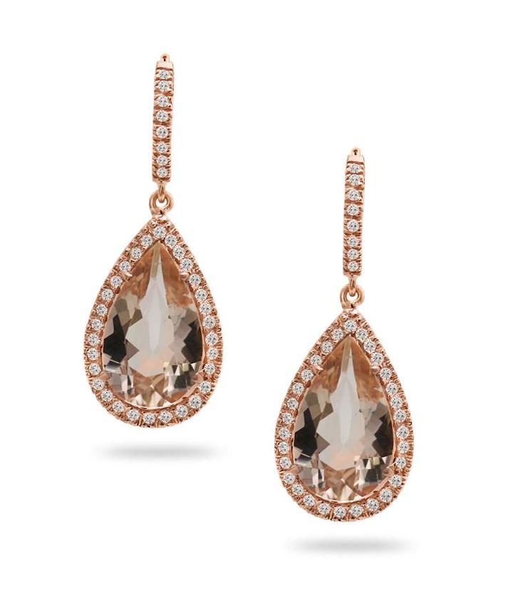 Tresor Collection - Morganite With Diamond Earrings In 18k Rose Gold