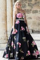 Jovani - Dainty Strapless Sweetheart Floral Print A-line Gown 23947