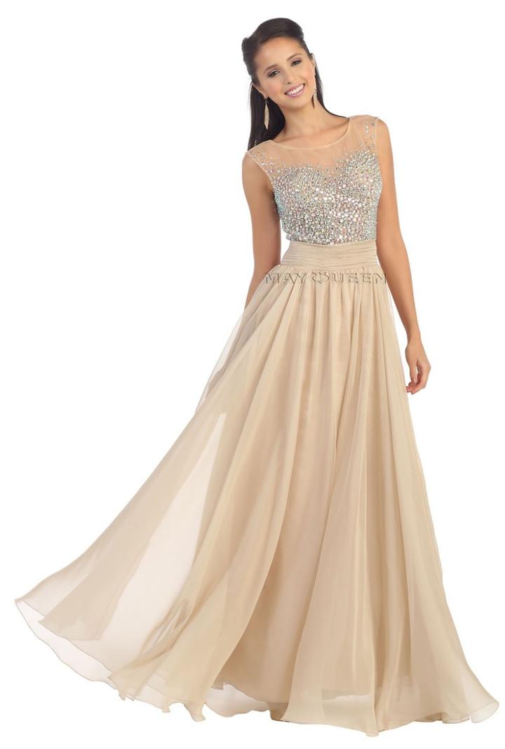 Lovely Floor Length Bejeweled Bateau Neck A-line Dress