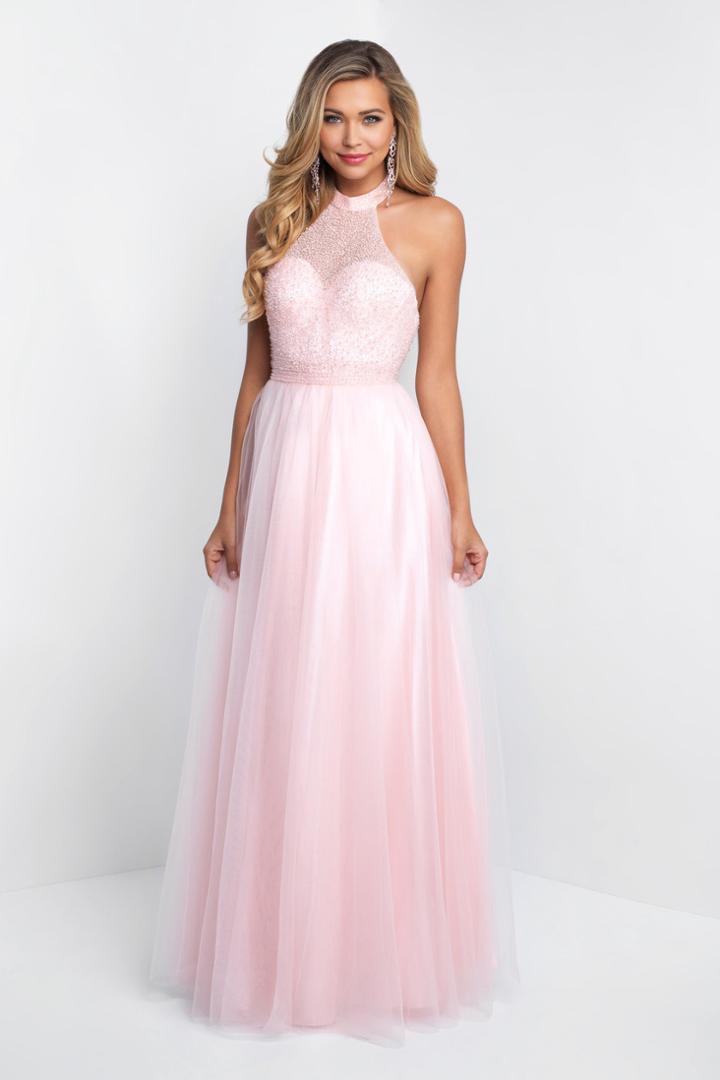 Blush - 11511 Beaded High Halter Tulle Gown