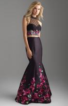 Madison James - 18-602 Illusion High Neck Floral Lattice Mermaid Gown