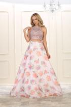 May Queen - Beaded Jewel Neck Two-piece Floral A-line Gown