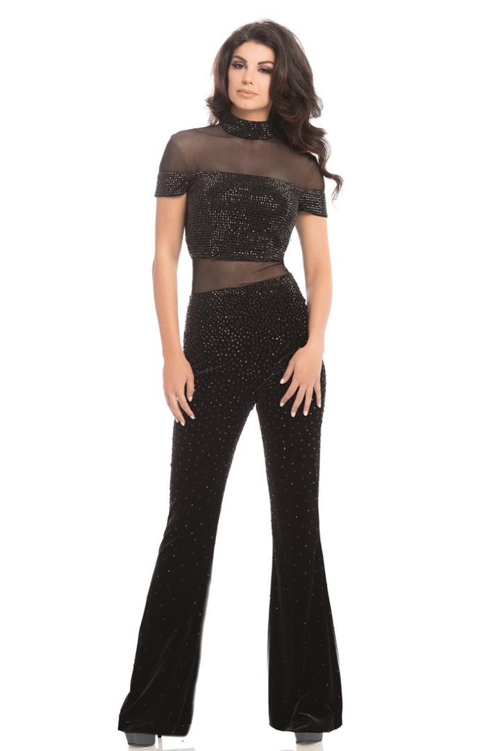 Johnathan Kayne - 8202 Dazzling Crystal Encrusted Velvet Jumpsuit