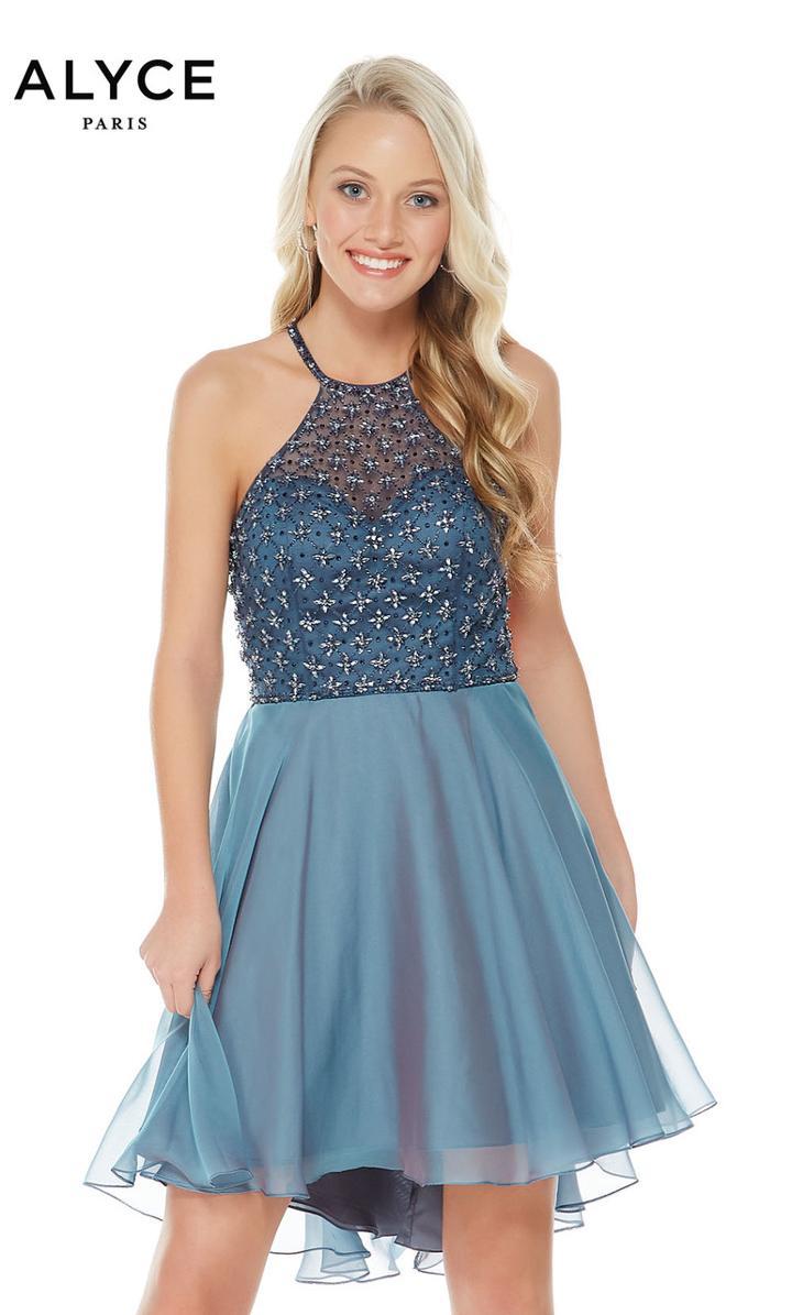 Alyce Paris - 1352 Bejeweled Illusion Halter Chiffon A-line Dress