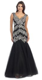 Cap Sleeve Bejeweled Trumpet Gown