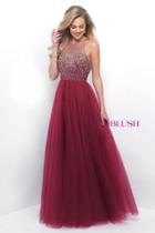 Blush - Embellished Jewel Neck Tulle A-line Dress 11258