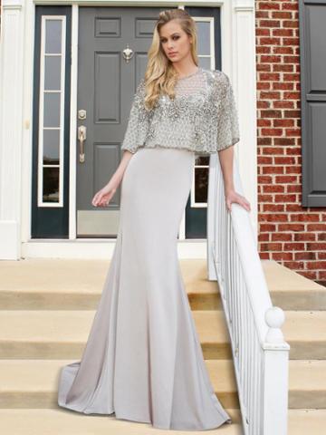 Marsoni By Colors - M207 Embellished Cape Trumpet Dress