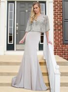 Marsoni By Colors - M207 Embellished Cape Trumpet Dress