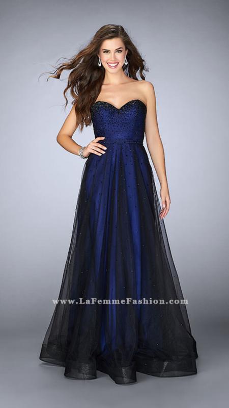 La Femme - Rhinestone-studded Sweetheart Overlay Long Evening Gown 23723
