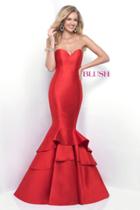 Blush - Strapless Sweetheart Tiered Mermaid Gown 11320