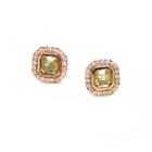 Tresor Collection - Yellow Diamond With Pave Diamond Stud Earrings In 18k Rose Gold