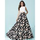 Tiffany Designs - Sweet Sleeveless Formal Two Piece With Printed Skirt 16238