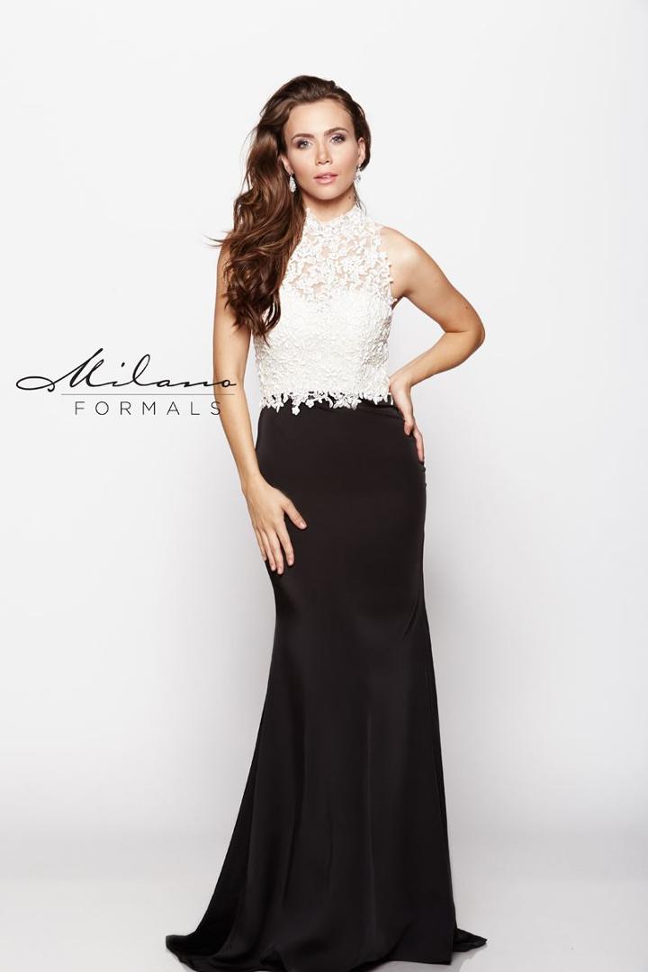Milano Formals - Lace Appliqued Illusion Evening Gown E2048