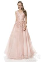 Terani Evening - Monarch Pearl And Floral-accented V-neck Ball Gown 1612p1123a