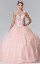 Elizabeth K - Bead Embellished Halter Neck Tulle Ballgown Gl2348