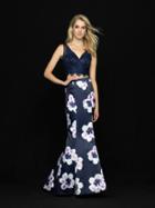 Madison James - 18-699 Two Piece Lace And Floral Print Trumpet Dress
