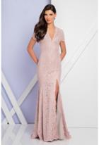 Terani Evening - 1721m4317 V Neck Long Sheath Lace Dress
