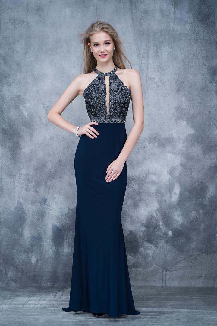 Nina Canacci - 1344 Embroidered Halter Sheath Dress