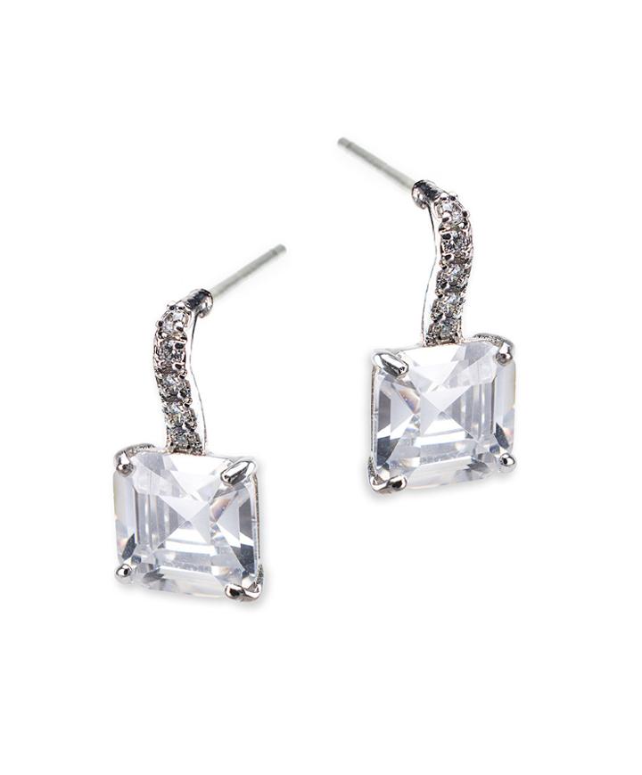Cz By Kenneth Jay Lane - Princess Cut Drop Pierced Earring