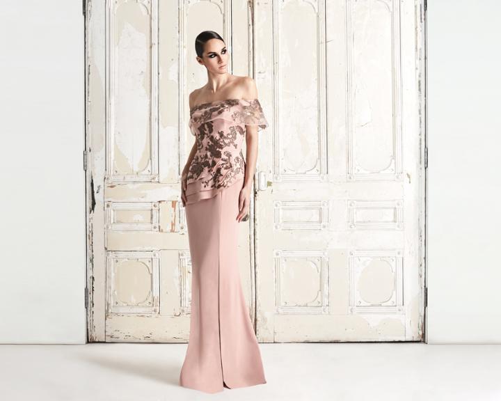Daymor Couture - 773 Embroidered Off Shoulder Peplum Dress