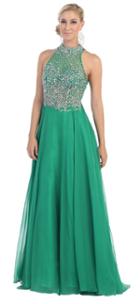 May Queen - Rq-7186 High Halter Accented A-line Dress