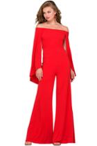 Jovani - Off Shoulder Jersey Jumpsuit In Red 39598