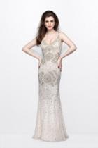 Primavera Couture - Deep V-neckline Beaded Evening Gown 1704