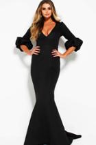Jovani - 57918 Puffed Accented Quarter Sleeve Plunging V-neck Gown
