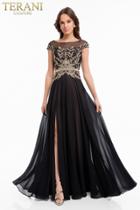 Terani Couture - 1822e7255 Gold Beaded Chiffon A-line Gown