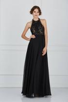 Angela And Alison - 61009 Floral Beaded High Halter Tulle Gown