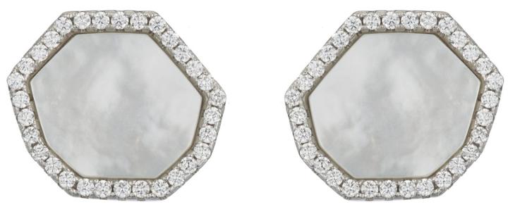Teri Jon - Pave Mother Of Pearl Hexagon Stud Earrrings