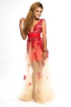 Brit Cameron - 16351 Lace Prom Dress With Sheer Skirt