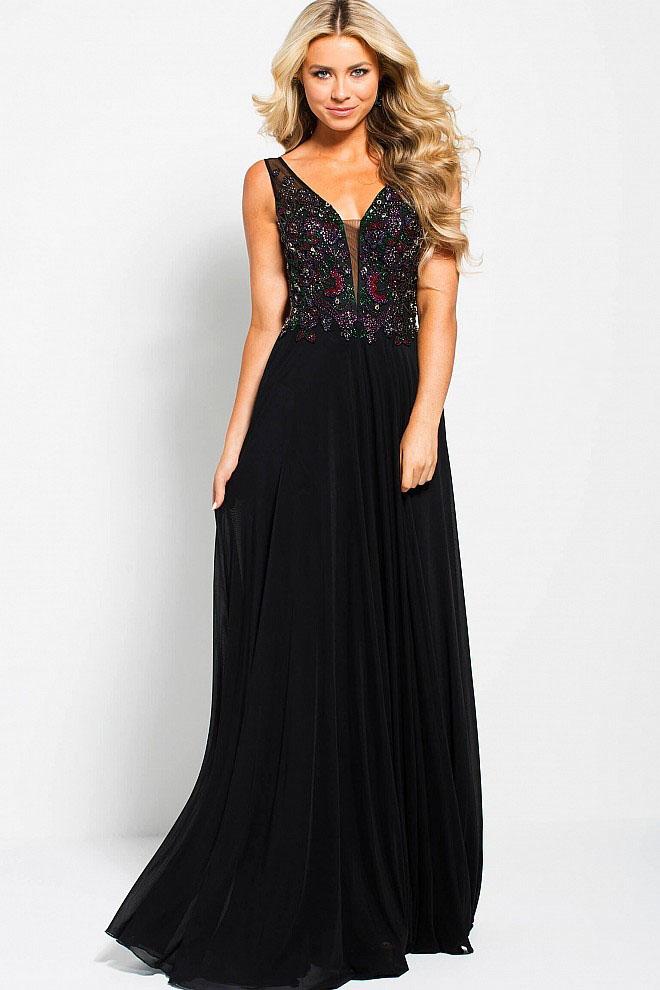Jovani - Jvn53119 Plunging V-neck Beaded A-line Gown