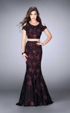 La Femme - Cold Shoulder Crop Top And Mermaid Skirt Rhinestone Lace Prom Dress 24583