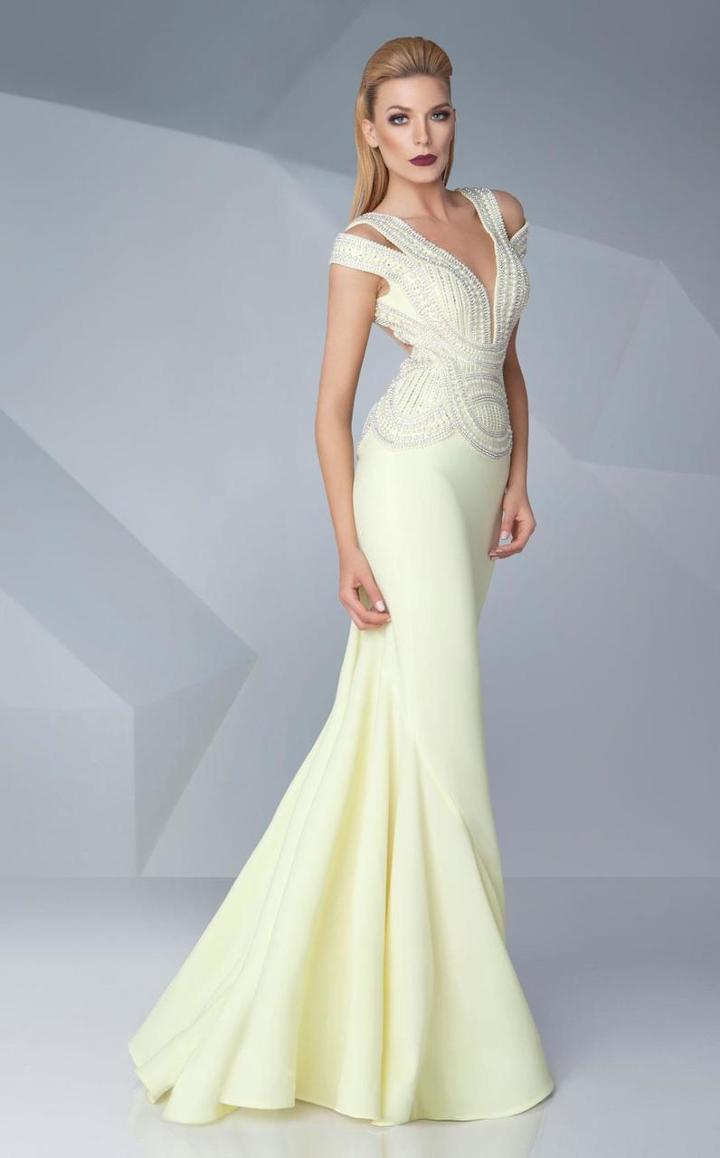 Mnm Couture - Beaded Plunging Cut Outs Long Gown G0574