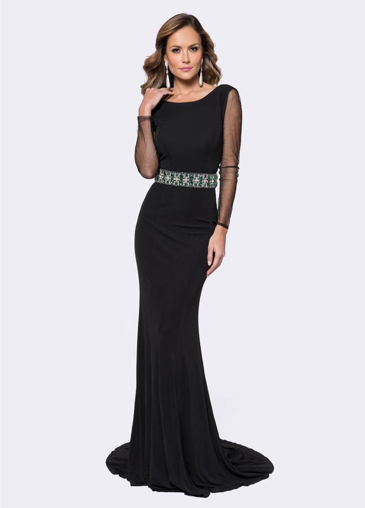Ashley Lauren - 1191 Bejeweled Bateau Jersey Sheath Dress