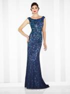 Cameron Blake - Embroidered Lace Gown In Blue/ Multi 117607