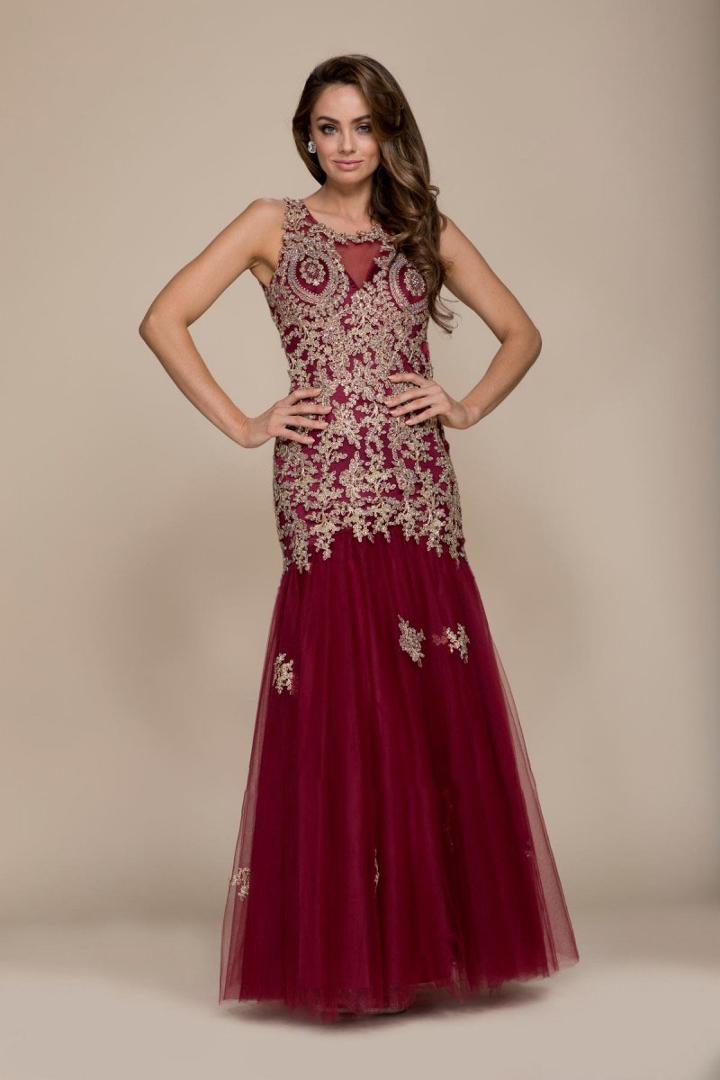 Nox Anabel - 8308 Gold Embellished Illusion Jewel Trumpet Dress