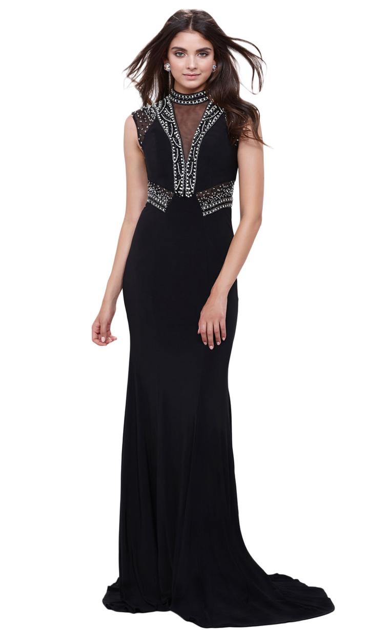 Nox Anabel - Bedazzled Jewel Illusion Panel Gown 8285