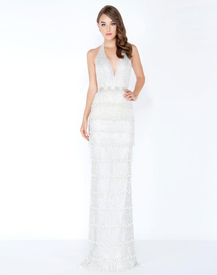 Mac Duggal - 4686m Bead Tasseled Plunging Halter Gown