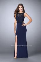 La Femme - Sleeveless Lace Bodice Jersey Long Prom Dress 24484