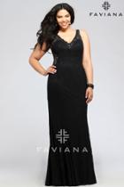 Faviana - 9386 Lace V-neck Plus Size Evening Dress With Illusion Sides