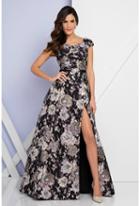 Terani Evening - 1722e4221 Embellished Waist Printed Evening Dress