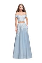 La Femme - 25655 Lace Applique Two Piece Denim A-line Gown