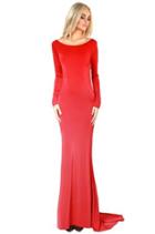 Savee Couture - Sexy Open Cowl Back Evening Dress In Red