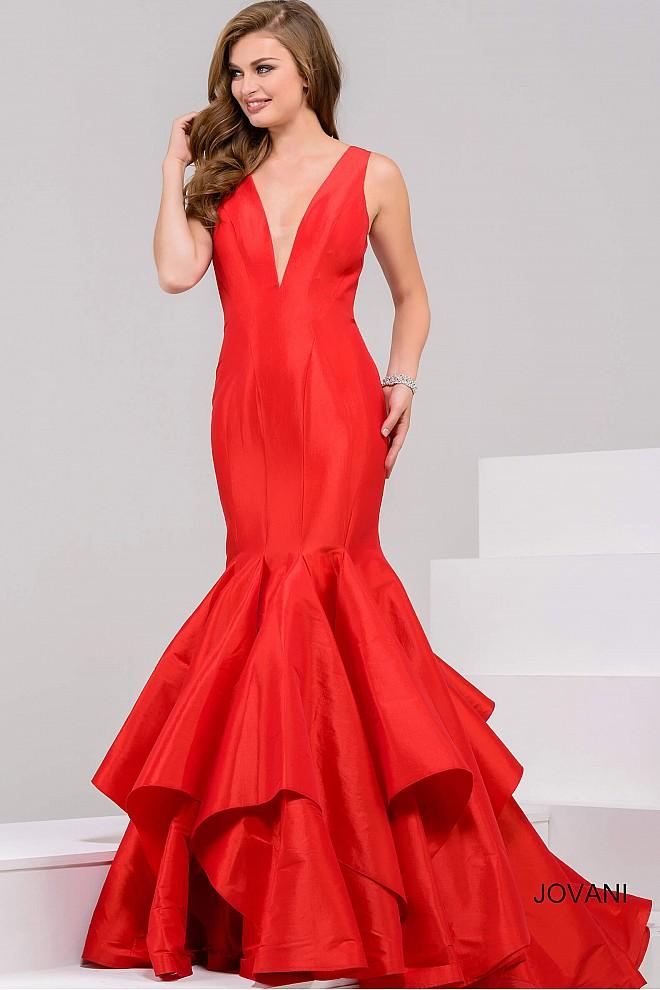 Jovani - V Neck Sleeveless Mermaid Evening Gown 37153
